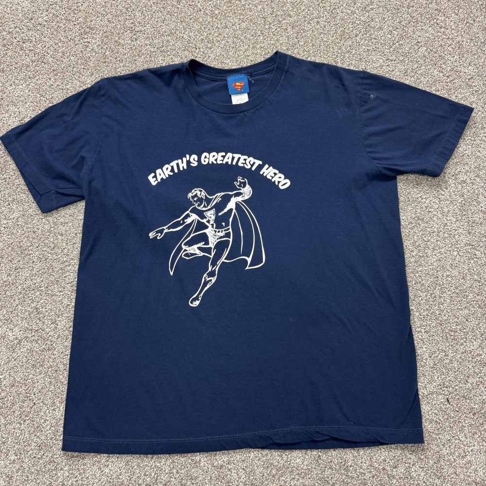 Vintage Superman Shirt Mens XL Blue Earth's Greatest Hero Tee T-Shirt Superhero